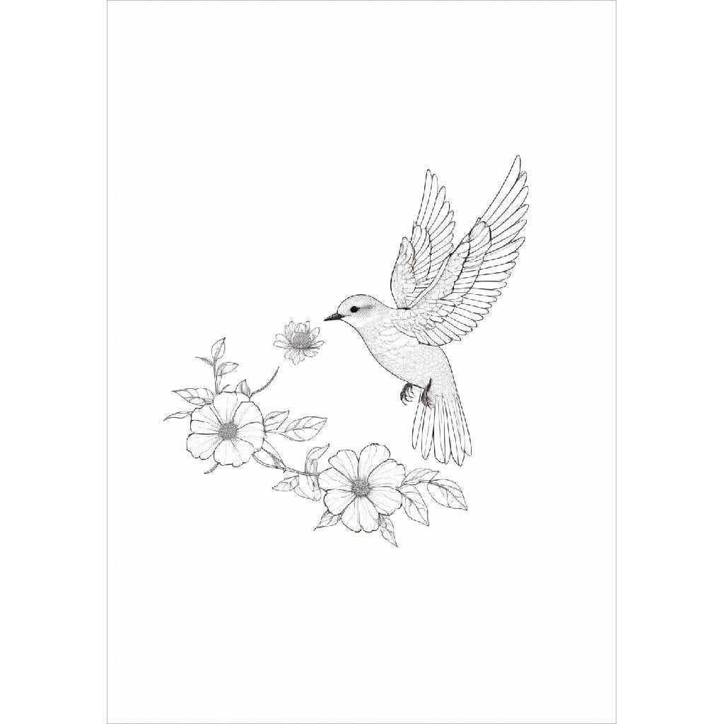 Minimalist Bird Flowers Tattoos Sticker