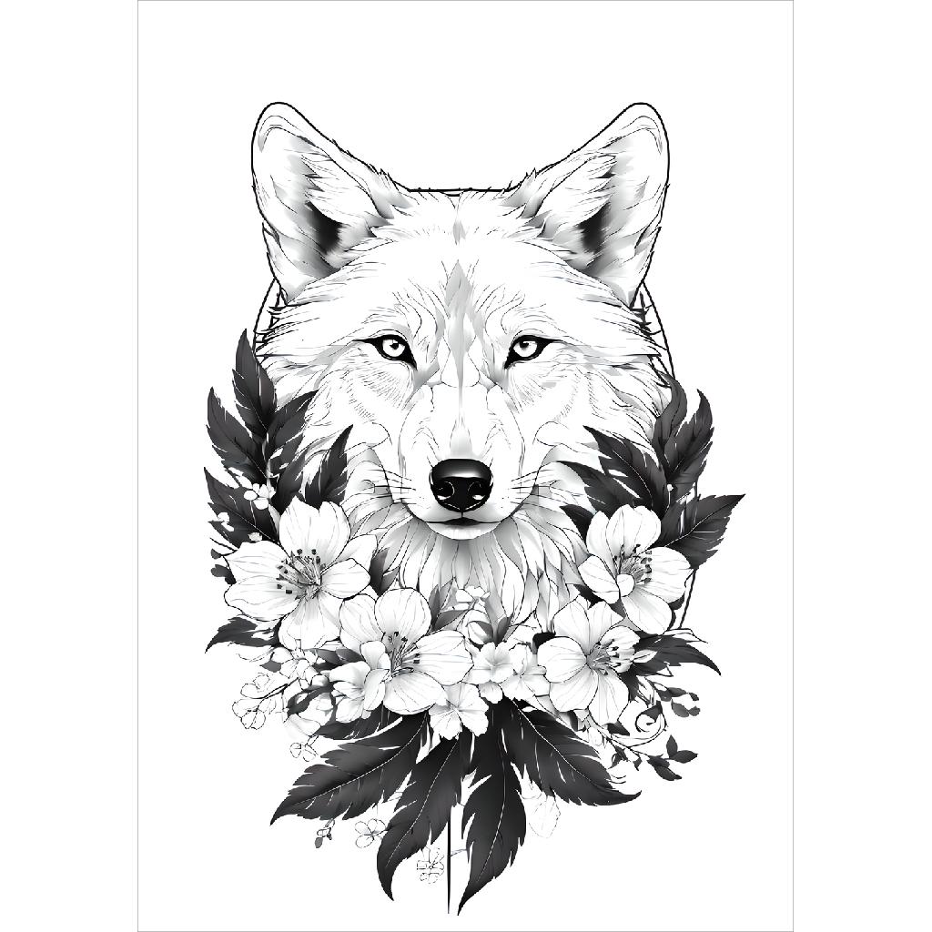 Vibrant Wolf Flowers Tattoos Sticker