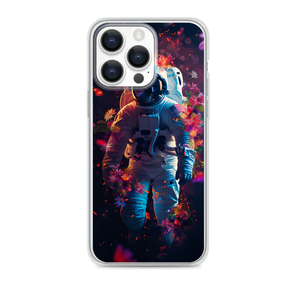 Vibrant Floral Silicone 3D Astronaut Magnetic Clear Case for iPhone [Compatible with Magsafe]