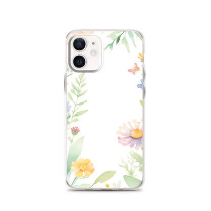 Water Mist and Wild Flower Watercolor Mini Magnetic Clear Case for iPhone [Compatible with Magsafe]