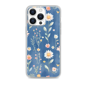 Denim Texture and Wild Flower Watercolor Mini Magnetic Clear Case for iPhone [Compatible with Magsafe]