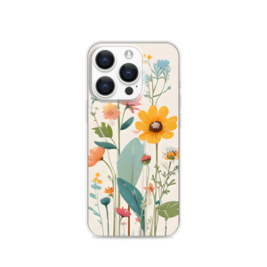 Oil Painting Stick Texture and Wild Flower Graffiti Mini Magnetic Clear Case for iPhone [Compatible with Magsafe]