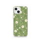 Green Background White Flowers Fine Foliage Screenprint Magnetic Clear Case for iPhone [Compatible with Magsafe]