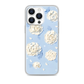 White Flowers on Blue Ultrafine Detailed Painting Magnetic Clear Case for iPhone [Compatible with Magsafe]