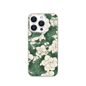 White Flowers with Green Leaves Fine Foliage Digital Rendering Magnetic Clear Case for iPhone [Compatible with Magsafe]