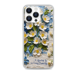 Impasto Oil Painting White and Blue Flowered Paper Book Cover Magnetic Clear Case for iPhone [Compatible with Magsafe]