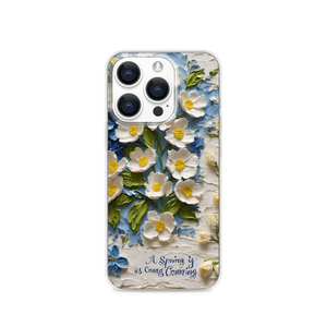 Impasto Oil Painting White and Blue Flowered Paper Book Cover Magnetic Clear Case for iPhone [Compatible with Magsafe]