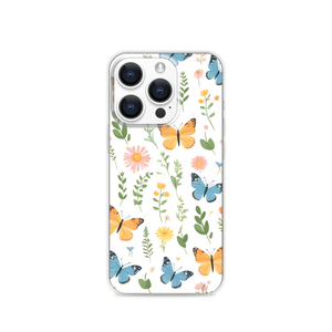 Fresh and Cute Mini Wildflower and Butterflies Illustration Magnetic Clear Case for iPhone [Compatible with Magsafe]