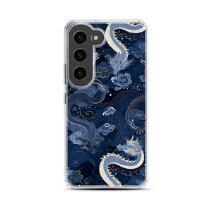 Navy Blue Abstract Print Cute Planets Magnetic Clear Case for Samsung [Compatible with Magsafe]