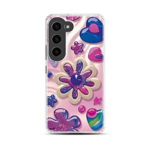 Glossy Floral Heart Patterns Resin Magnetic Clear Case for Samsung [Compatible with Magsafe]