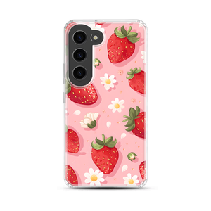 Pop Surrealism Strawberry & Flower Magnetic Clear Case for Samsung [Compatible with Magsafe]