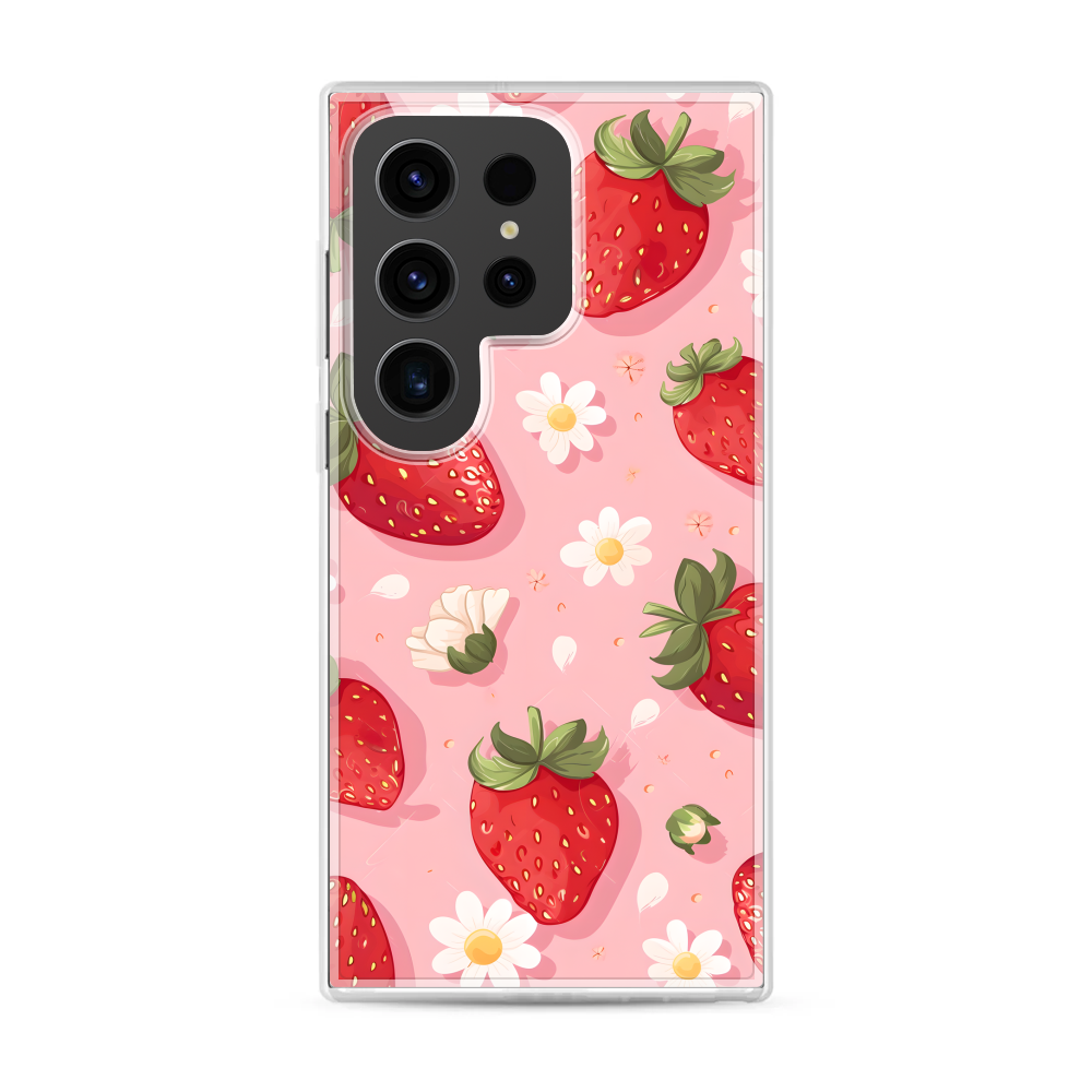Pop Surrealism Strawberry & Flower Magnetic Clear Case for Samsung [Compatible with Magsafe]