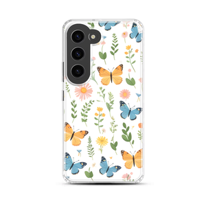 Fresh and Cute Mini Wildflower and Butterflies Illustration Magnetic Clear Case for Samsung [Compatible with Magsafe]