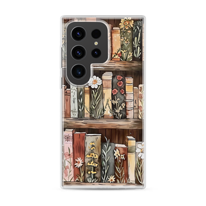 Rustic Floral Books Magnetic Clear Case for Samsung [Compatible with Magsafe]