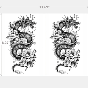 Oriental Dragon Flowers Tattoos Sticker