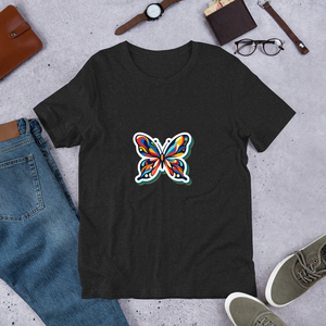 Vibrant Butterfly Pop Art Sticker Unisex Staple T-Shirt | Bella + Canvas 3001 Front