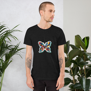 Vibrant Butterfly Pop Art Sticker Unisex Staple T-Shirt | Bella + Canvas 3001 Front